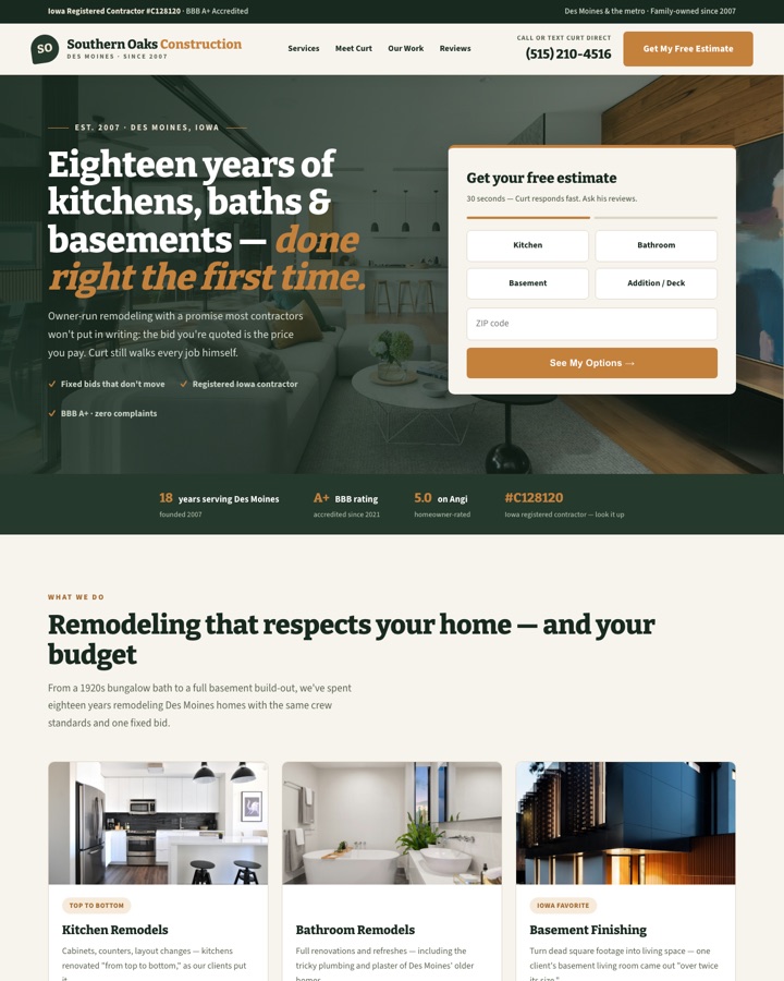 Website built for a Des Moines construction company